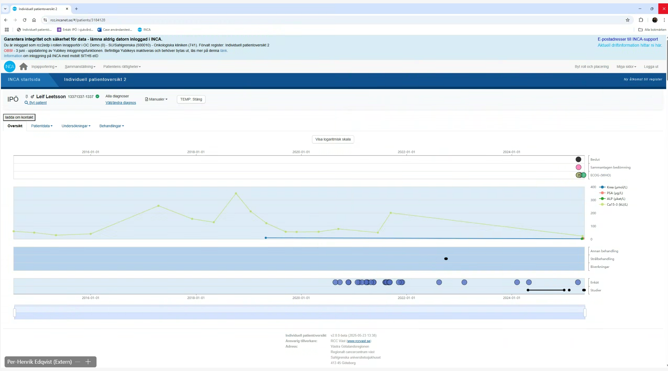Final production screenshot of IPÖ 2.0 deployed in the Swedish cancer care system